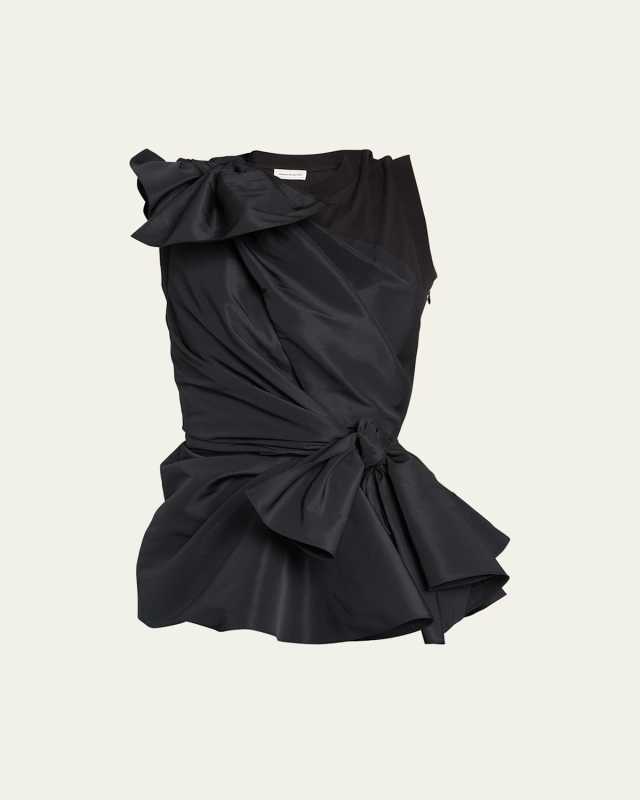 Polyfaille Draped Bow Peplum Top